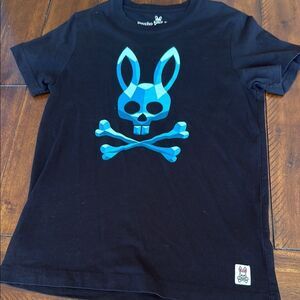 Psycho Bunny Black Tee with Blue Skull Design